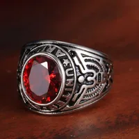 Europe And The United States  Stainless Steel Stall Jewelry American Soldiers Retro Titanium Steel Eagle Red Green Blue Black Gem Ring Men main image 4