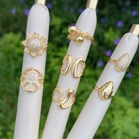 Copper 18K Gold Plated Inlay Geometric Heart Shape Zircon Open Rings main image 1