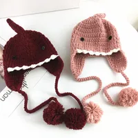 Autumn And Winter Baby Sweet Cute Shark Knitted Hat For Boys And Girls Warm Ear Protective Hat For Children Wool Hat main image 1