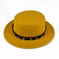British Style  Belt Flat Top Hat Personality Street Performance Woolen Hat Classic Jazz Hat Wholesale main image 1