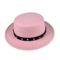 British Style  Belt Flat Top Hat Personality Street Performance Woolen Hat Classic Jazz Hat Wholesale main image 2