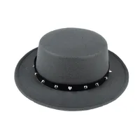 British Style  Belt Flat Top Hat Personality Street Performance Woolen Hat Classic Jazz Hat Wholesale main image 3