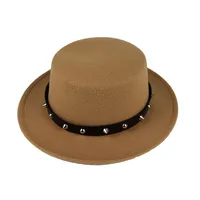 British Style  Belt Flat Top Hat Personality Street Performance Woolen Hat Classic Jazz Hat Wholesale sku image 7