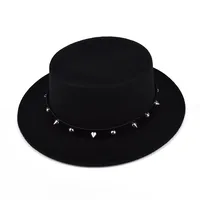 British Style  Belt Flat Top Hat Personality Street Performance Woolen Hat Classic Jazz Hat Wholesale sku image 8