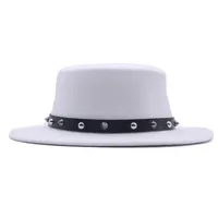 British Style  Belt Flat Top Hat Personality Street Performance Woolen Hat Classic Jazz Hat Wholesale sku image 1