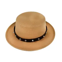 British Style  Belt Flat Top Hat Personality Street Performance Woolen Hat Classic Jazz Hat Wholesale sku image 5