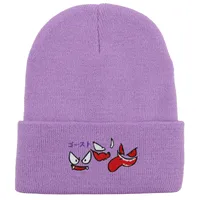 Unisex Cute Cartoon  Face Embroidery Eaveless Wool Cap sku image 9