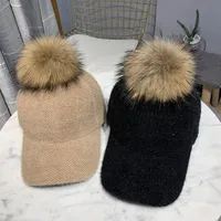 Hat Women's Autumn And Winter Korean Fashion Cap Plush  Winter Windproof Warm Cap Raccoon Fur Ball Baseball Cap main image 1