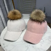 Hat Women's Autumn And Winter Korean Fashion Cap Plush  Winter Windproof Warm Cap Raccoon Fur Ball Baseball Cap main image 2