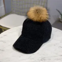 Hat Women's Autumn And Winter Korean Fashion Cap Plush  Winter Windproof Warm Cap Raccoon Fur Ball Baseball Cap sku image 8