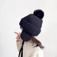 Children's Hat Autumn And Winter New Internet Popular  Fur Ball Wool Hat Fleece-lined Ear Protection Warm Knitted Hat Baby Hat main image 4
