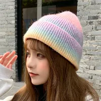 New Rainbow Thickened Tie-Dye Hat  Korean Autumn And Winter Gradual Color Wool Hat Women's Warm Ear Protection Cold Hat For Women main image 1