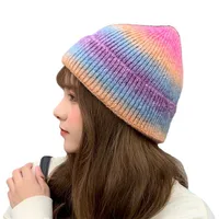 New Rainbow Thickened Tie-Dye Hat  Korean Autumn And Winter Gradual Color Wool Hat Women's Warm Ear Protection Cold Hat For Women main image 5