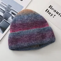 New Rainbow Thickened Tie-Dye Hat  Korean Autumn And Winter Gradual Color Wool Hat Women's Warm Ear Protection Cold Hat For Women sku image 6