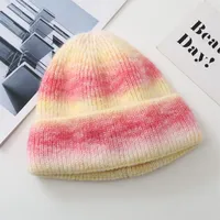 New Rainbow Thickened Tie-Dye Hat  Korean Autumn And Winter Gradual Color Wool Hat Women's Warm Ear Protection Cold Hat For Women sku image 8