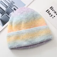 New Rainbow Thickened Tie-Dye Hat  Korean Autumn And Winter Gradual Color Wool Hat Women's Warm Ear Protection Cold Hat For Women sku image 5