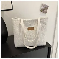 Women's Large Plush Solid Color Streetwear Square Zipper Shoulder Bag sku image 1