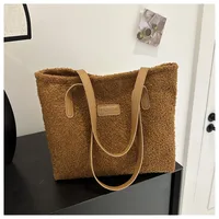 Women's Large Plush Solid Color Streetwear Square Zipper Shoulder Bag sku image 3