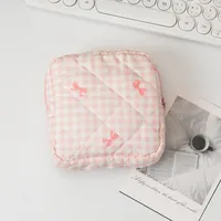 Cute Lattice Heart Shape Bow Knot Polyester Square Makeup Bags & Storage sku image 3