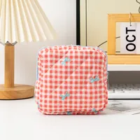 Cute Lattice Heart Shape Bow Knot Polyester Square Makeup Bags & Storage sku image 5