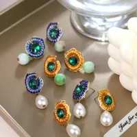1 Pair Retro Streetwear Flower Enamel Alloy Drop Earrings main image 1