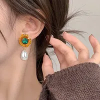 1 Pair Retro Streetwear Flower Enamel Alloy Drop Earrings main image 4