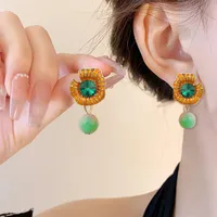 1 Pair Retro Streetwear Flower Enamel Alloy Drop Earrings main image 5