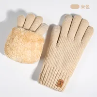 New Knitted Touch Screen Gloves Women's Korean Style Winter Stall Velvet Thickened Cold-proof Fawn Wool Warm Gloves sku image 13