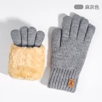 New Knitted Touch Screen Gloves Women's Korean Style Winter Stall Velvet Thickened Cold-proof Fawn Wool Warm Gloves sku image 14