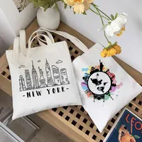 Women's Large Canvas Letter Building Streetwear Square Open Shoulder Bag main image 1