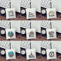 Women's Large Canvas Letter Building Streetwear Square Open Shoulder Bag main image 2