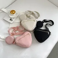 Women's Pu Leather Heart Shape Solid Color Basic Classic Style Heart-shaped Zipper Bag Sets Underarm Bag main image 2