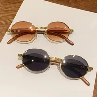Retro Oval Sunglasses  Style Personality Fashion Frame Full Frame Gray And Gold PC Material Suitable For Travel Fashion And Cycling main image 4