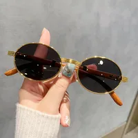 Retro Oval Sunglasses  Style Personality Fashion Frame Full Frame Gray And Gold PC Material Suitable For Travel Fashion And Cycling sku image 3