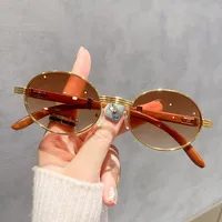 Retro Oval Sunglasses  Style Personality Fashion Frame Full Frame Gray And Gold PC Material Suitable For Travel Fashion And Cycling sku image 2