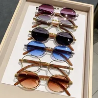 Retro Oval Sunglasses  Style Personality Fashion Frame Full Frame Gray And Gold PC Material Suitable For Travel Fashion And Cycling main image 1