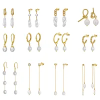 14K Gold Plated White Gold Plated Silver Plated 925 Sterling Silver Silver Pearl Geometric Drop Earrings EARRINGS main image 1
