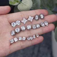 White Gold Plated Silver Plated 925 Sterling Silver Silver ZIRCON Hexagon Sector Trapezoid EARRINGS Stud Earrings main image 2