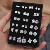 White Gold Plated Silver Plated 925 Sterling Silver Silver ZIRCON Hexagon Sector Trapezoid EARRINGS Stud Earrings main image 1