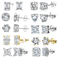 White Gold Plated Silver Plated 925 Sterling Silver Silver ZIRCON Hexagon Sector Trapezoid EARRINGS Stud Earrings main image 3