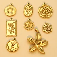 2 PCS/Package 14*16MM 14*26mm 27*29mm Titanium Steel Flower Pendant main image 1