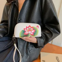 Women's Lotus Pu Leather Embroidery Zipper Wallets main image 2