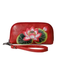 Women's Lotus Pu Leather Embroidery Zipper Wallets main image 5