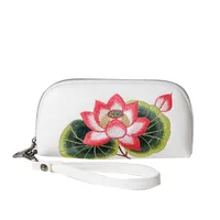 Women's Lotus Pu Leather Embroidery Zipper Wallets sku image 1
