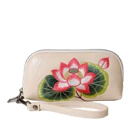 Women's Lotus Pu Leather Embroidery Zipper Wallets sku image 6