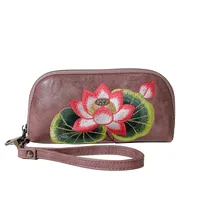 Women's Lotus Pu Leather Embroidery Zipper Wallets sku image 7