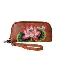 Women's Lotus Pu Leather Embroidery Zipper Wallets sku image 2
