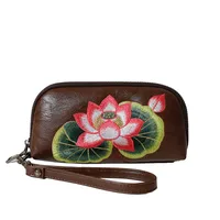 Women's Lotus Pu Leather Embroidery Zipper Wallets sku image 4