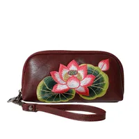 Women's Lotus Pu Leather Embroidery Zipper Wallets sku image 8