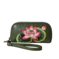 Women's Lotus Pu Leather Embroidery Zipper Wallets sku image 9